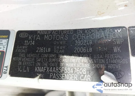 2015 Kia Forte Ex из США, поврежденный, VIN KNAFX4A85F5347608